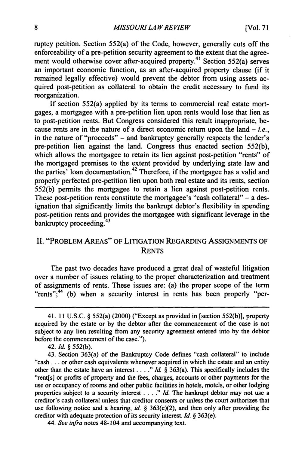 Missouri Law Review, Vol. 71, Iss. 1 [2006], Art. 6 MISSOURI LAW REVIEW [Vol. 71 ruptcy petition.
