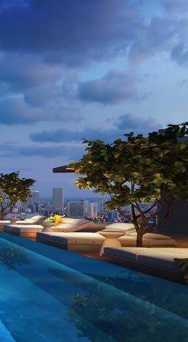 The Sky and Sunset lounges overlook a stunning garden deck and glittering infinity pool that hovers above the city like liquid sky.