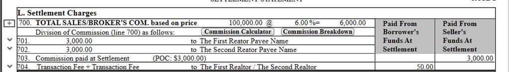 HUD Page 2 - Commission Calculator The commission calculator assists with generating the total commission and the division between the brokers. The commission calculator is optional.