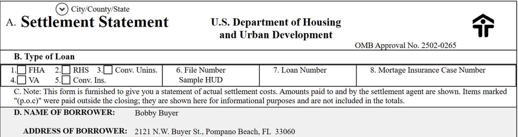 HUD Page 1 Data From Start The information entered in Start populates the closing statement.