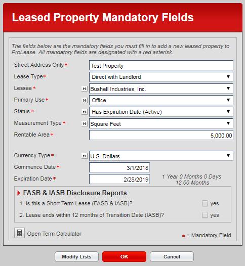 2) SHORT TERM LEASES Version 2018 allows you to mark any lease that is less than 12 months in length as a Short Term Lease.