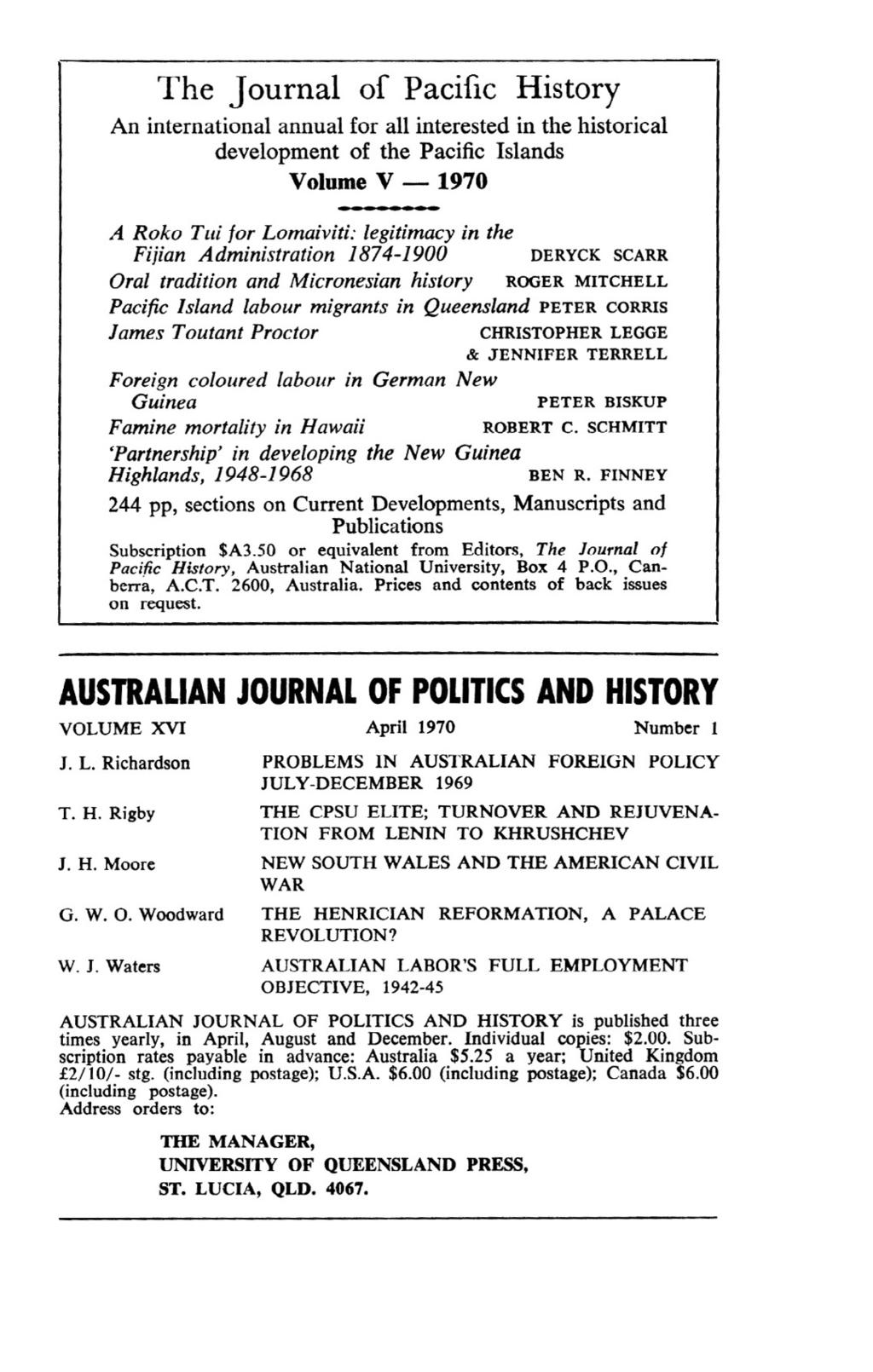 The Journal of Pacific History An international annual for all interested in the historical development of the Pacific Islands Volume V 1970 A Roko Tui for Lomaiviti: legitimacy in the Fijian
