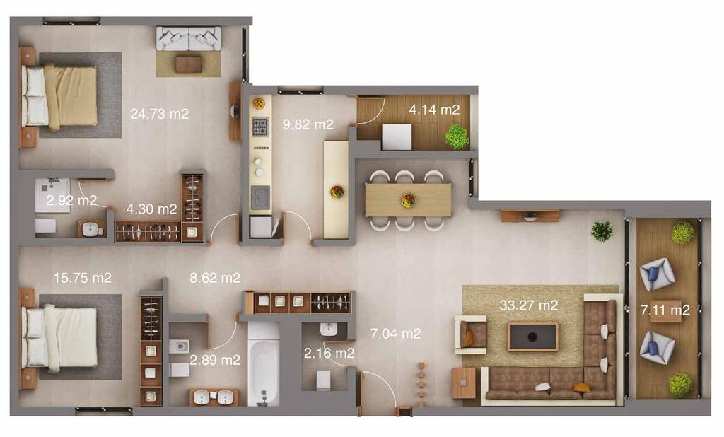 Type F3 3 Bedrooms SELLABLE AREA Total Area (m2) 129 Suite Area (m2) 118 Balcony Area (m2) 11