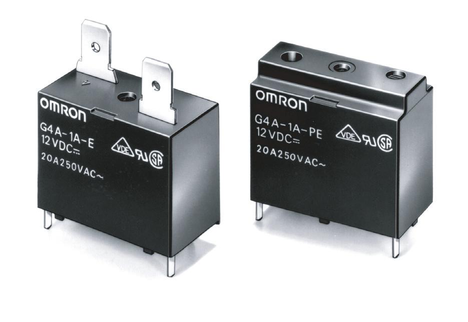 Power PCB Relay G4A Miniature Single-pole Relay with 80-A Surge Current and 20-A Switching Current Ideal for motor switching. Miniature, relay with high switching power and long endurance.