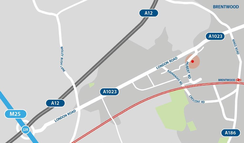 Hubert Road is situated off the A1023, the main arterial road running through Brentwood and provides direct access to the M25,