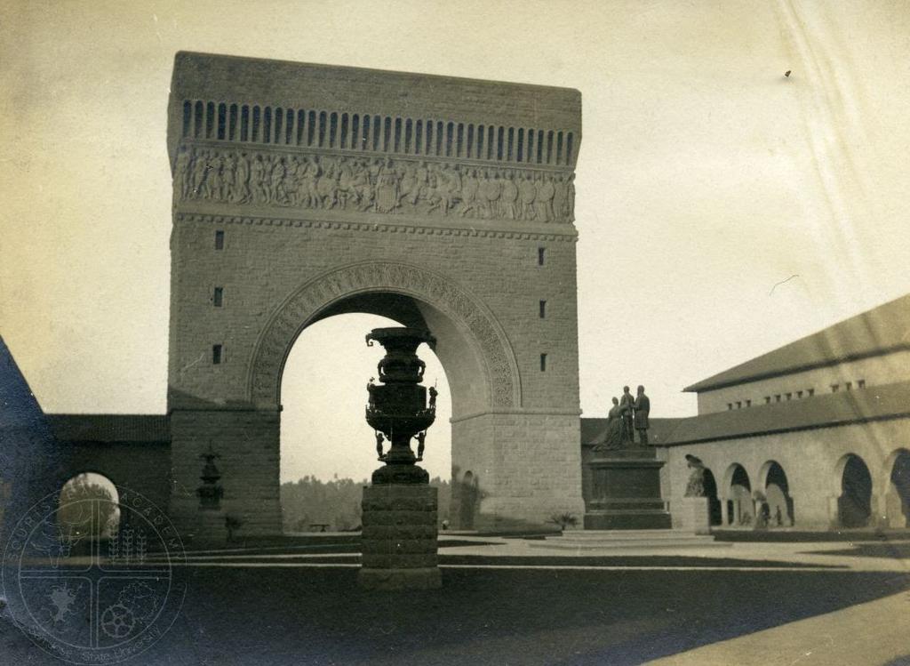 [78] A Memorial Archway at a Memorial School - In 1899, widow Jane Stanford celebrated the completion of Memorial Arch, the formal entrance to Stanford University.