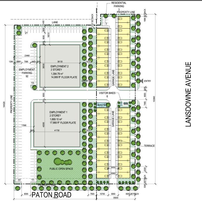 Option 1- Townhomes Residential Units = 46 Residential GFA = 7,452 m 2 Residential Parking = 46 internal