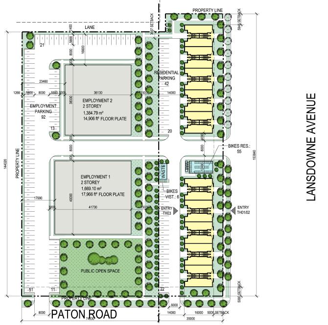 Option 2- Stacked Townhomes Residential Units = 60 Residential GFA = 4,860 m 2 Residential