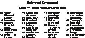 42 one s ways (stubborn) 43 Backless seats 45 Gum blob 48 Climbing spike 50 Pilfered 51 I had nice time 9/25 Universal Crossword Edited by Timothy Parker September 25, 2017 53 Snooty one 55 Kit