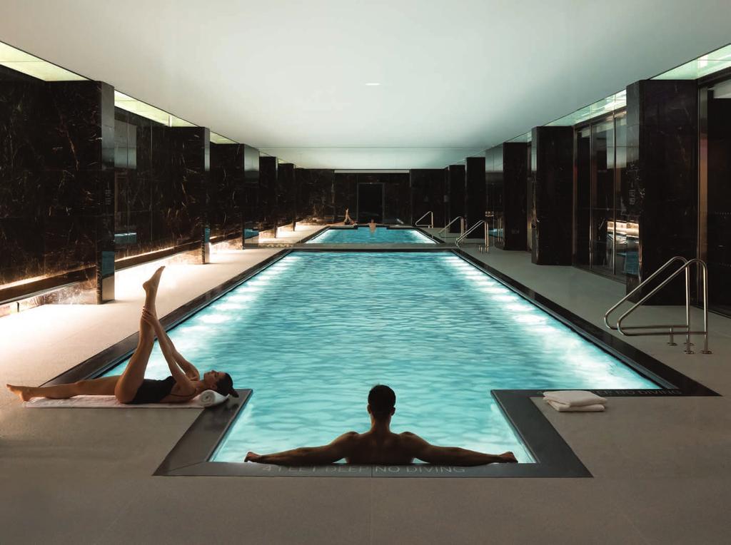 THE AMENITIES & THE LOCATION A temple to luxurious wellness, the black marble-clad health and fitness center features a 75-foot swimming pool the most glamorous in New York.