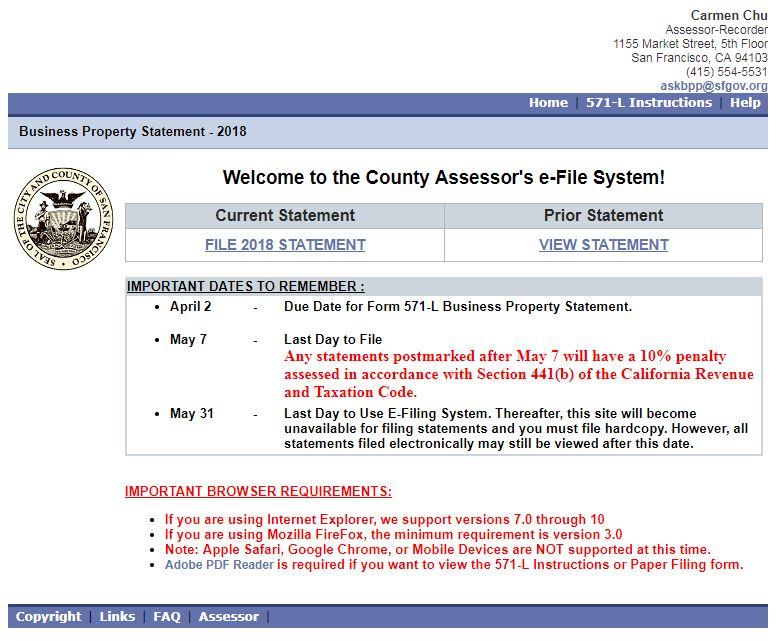 INSTRUCTIONS: 1. Go to the San Francisco County Assessor s e-filing website, www.