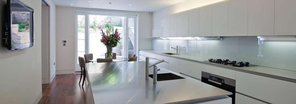 - showing stainless steel island