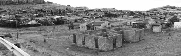LESOTHO HOUSING PROFILE FIGURE 72 Developing area with a house finished to lintel level awaiting the final stages FIGURE 73 Informal construction using high quality materials; machine cut stone and