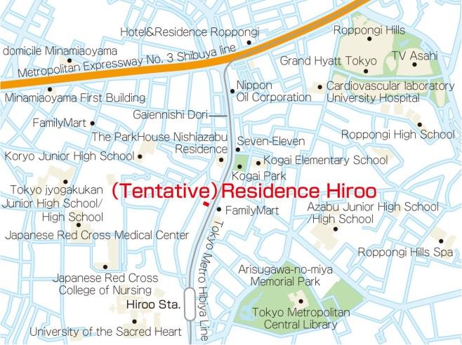 Characteristics Location The subject property is approximately 3-minute walk from the Hiroo station of Tokyo Metro, high and medium-high office buildings, stores and residences line along a