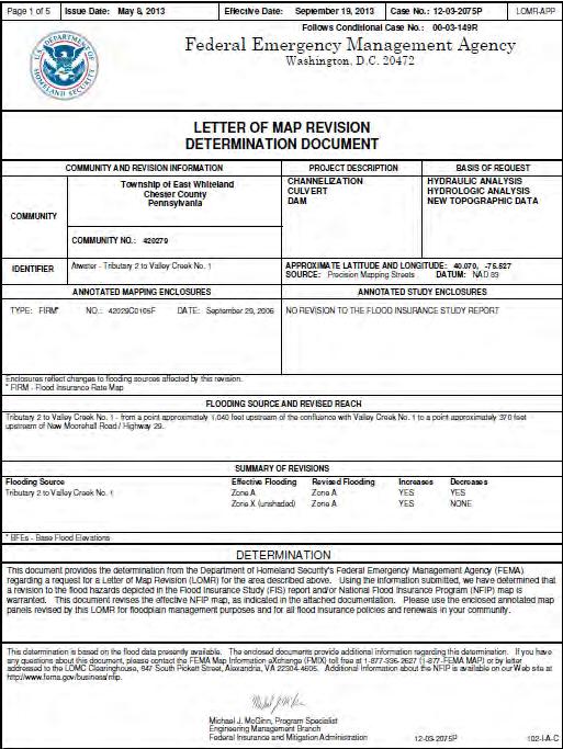 LOMR Outcomes Official Determination Document Accompanied by annotated