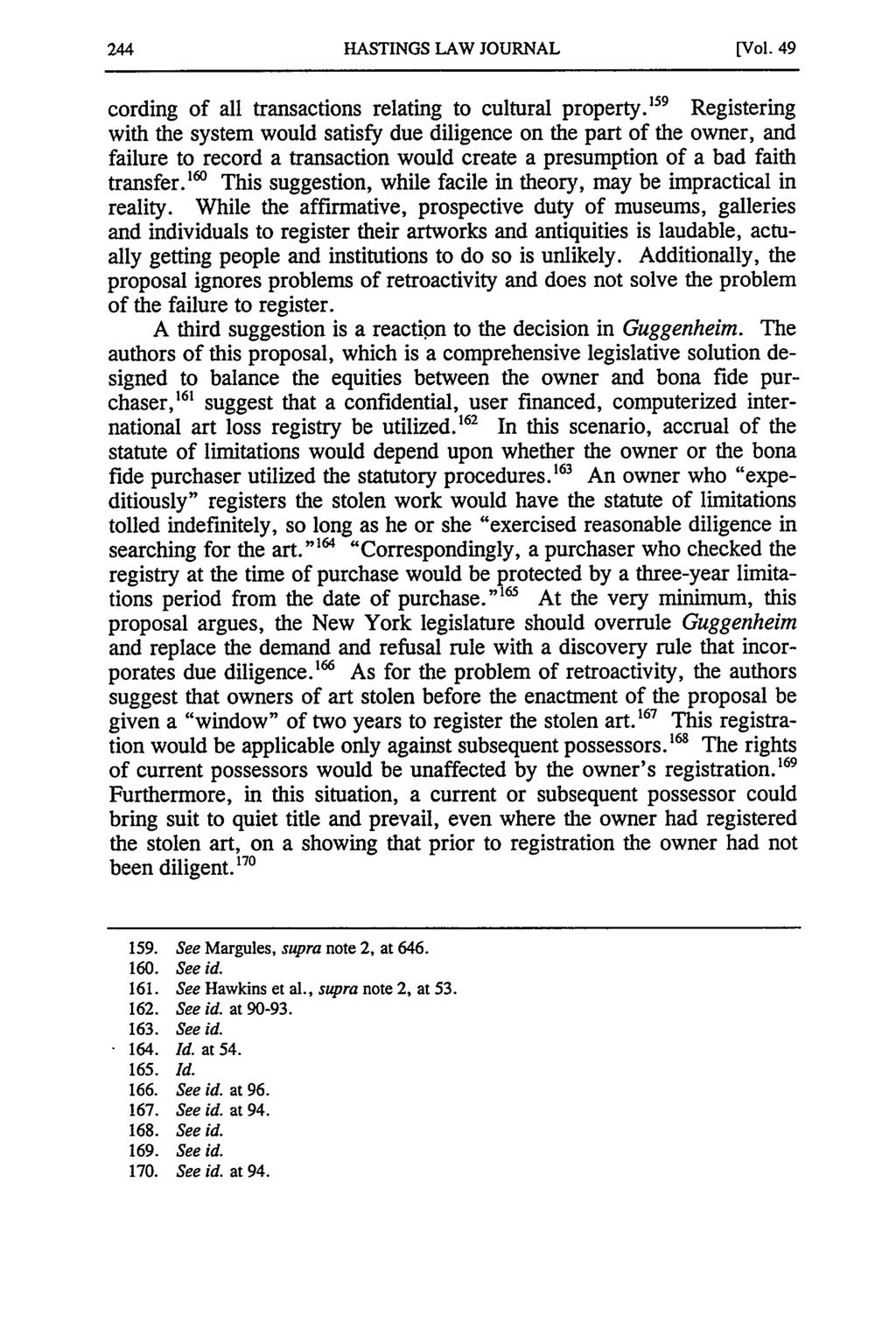 HASTINGS LAW JOURNAL [Vol. 49 cording of all transactions relating to cultural property.