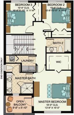 COSMO 3-4 bedrooms 3-1/2 bath + flex space 1st Floor A/C 2nd Floor A/C 3rd floor A/C Total A/C Garage Covered Entry Balcony Upper Terrace Gross Total 738 s.f. 977 s.f. 685 s.f. 2400 s.f. 434 s.f. 58 s.