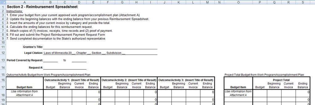 Reimbursement Spreadsheet Section 2: The starting budget must be reflected in the latest