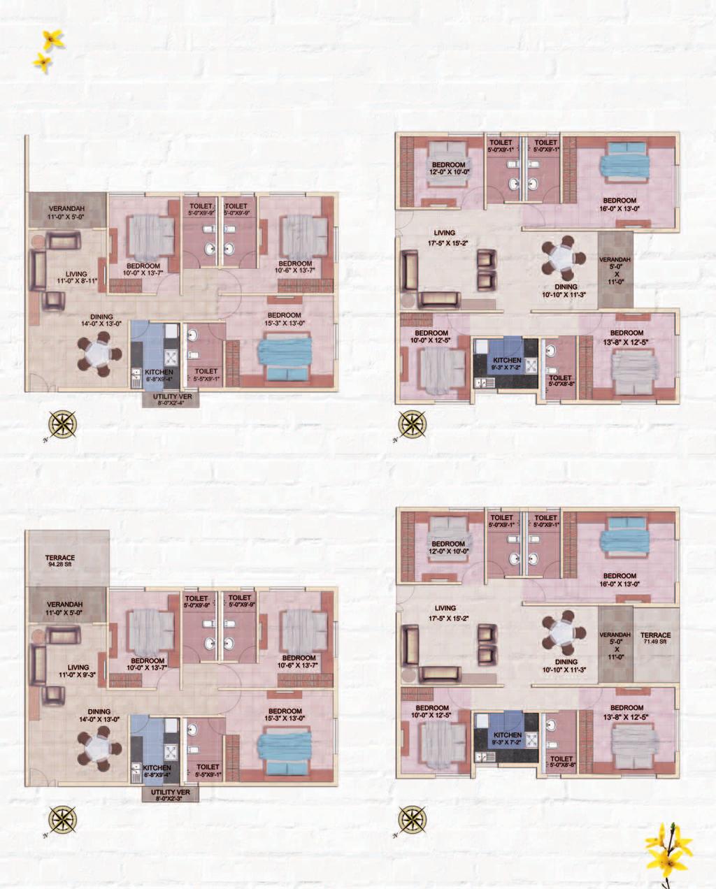 Flat B Floor Plan without Terrace Flat B at 3rd, 4th, 5th, 6th, 8th, 9th, 11th, 12th,14th,15th,17th &18th Floors Flat C Floor Plan without Terrace Flat C at 3rd, 4th, 5th, 6th, 8th, 9th, 11th,