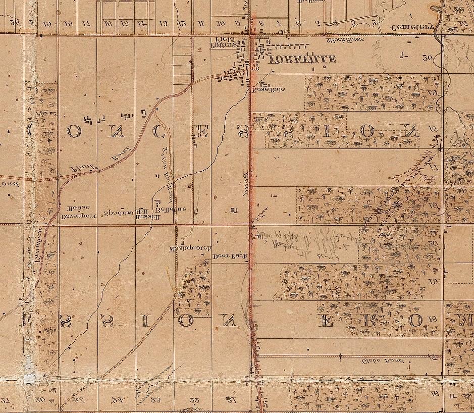 between Yonge Street and Deer Park Crescent 2. Detail, Plan of the Township of York, J.O.