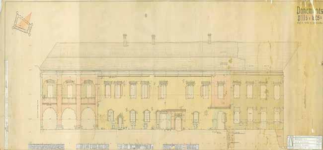 12. Žibarto Simonavičiaus parengti pietinio korpuso šiaurinio fasado apmatavimai ir mūro kartograma, rodanti statybų, remontų ir restauravimo etapus iki 1959 m.