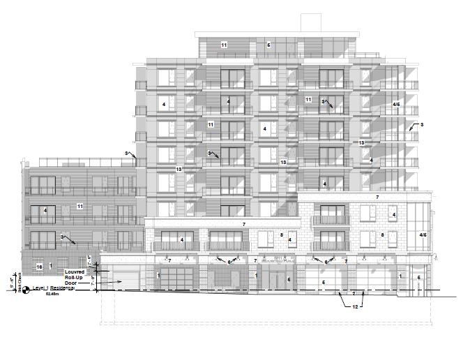 Proposal South Elevation 1. Four-storey addition with fifth level landscaped podium 2.