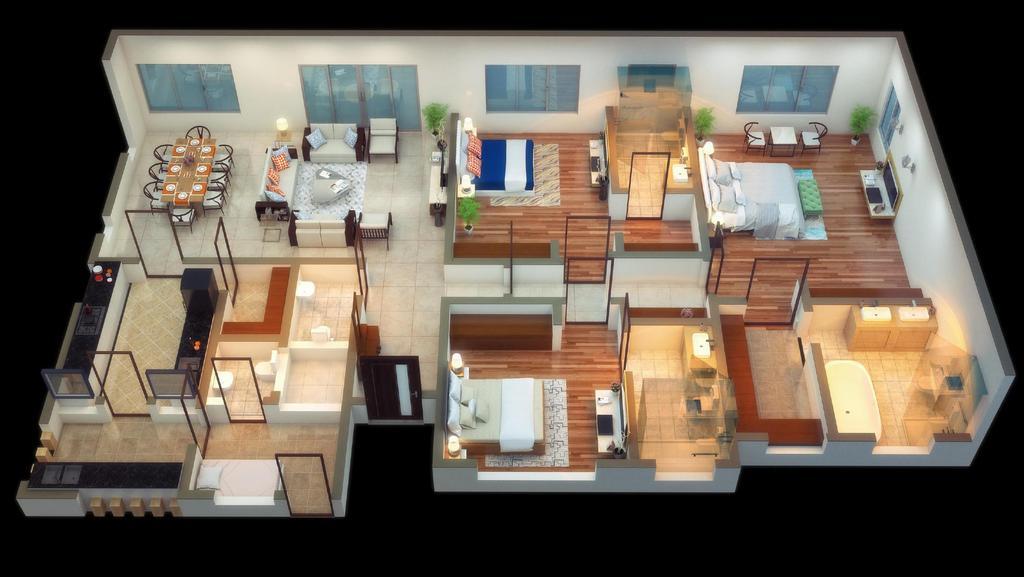 TYPE 2 LAYOUT (WINGS C/F) APARTMENT AREA 224 SQ.M. 2,411 SQ.FT.