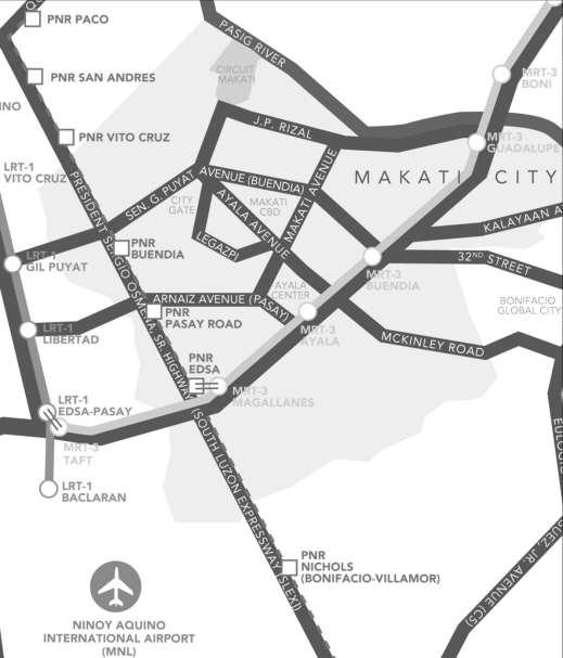 FOR PRIVATE VEHICLES 25 Minutes - MRT 3 Guadalupe Station - MRT 3 Magallanes Station 20 Minutes Makati Ave. (H.V. de la Costa) 15 Minutes J.