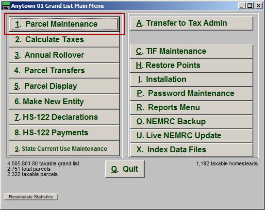 1. Parcel Maintenance Table of Contents Parcel Maintenance... 3 The Parcel tab: Real and Personal... 5 The Value/Exempt tab: Real... 7 The Value/Exempt tab: Personal.