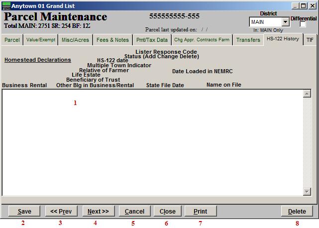 The HS-122 History tab: Real and Personal 1. This screen will show the history of declaration downloaded from the state or entered directly in the system by the user.