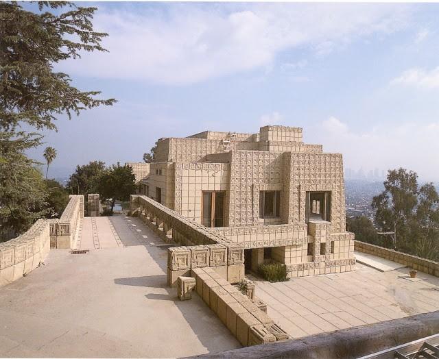 Storer and Freeman Houses in the Hollywood Hills of Los Angeles, the structure is the fourth and largest of Wright's textile block designs, constructed primarily of interlocking pre-cast concrete