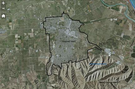 The following images show the three reporting boundaries used in this report: Map 1 Marlborough District (MBIE data) Map 2 Blenheim Ward (MBIE data) Map 3 Blenheim