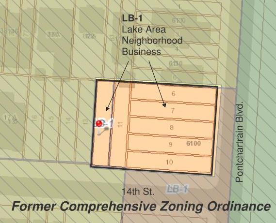 Single-Family Residential District, Lots 6-11 are all zoned as an S-LB1 Suburban Lake Area Neighborhood Business District.