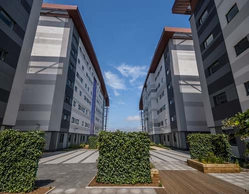 The student residential scheme comprises 993 bedrooms in 8 blocks varying from 4 to 8 storeys high with a mixture of studio apartments, accessible bedrooms and 2, 3, 4 and 5 bedroom clusters,
