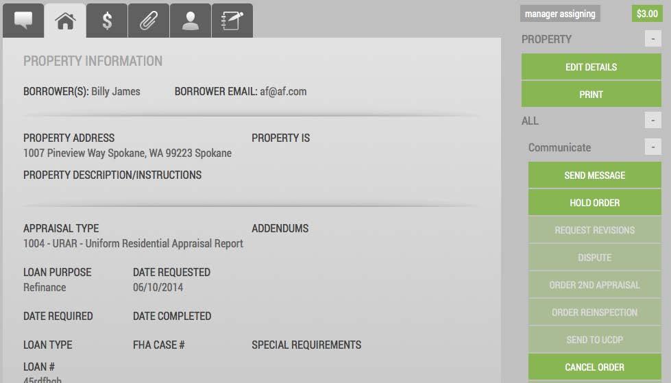 Working in an Order From the Order List, clicking on an order card opens the appraisal so that you can view the details about that order.