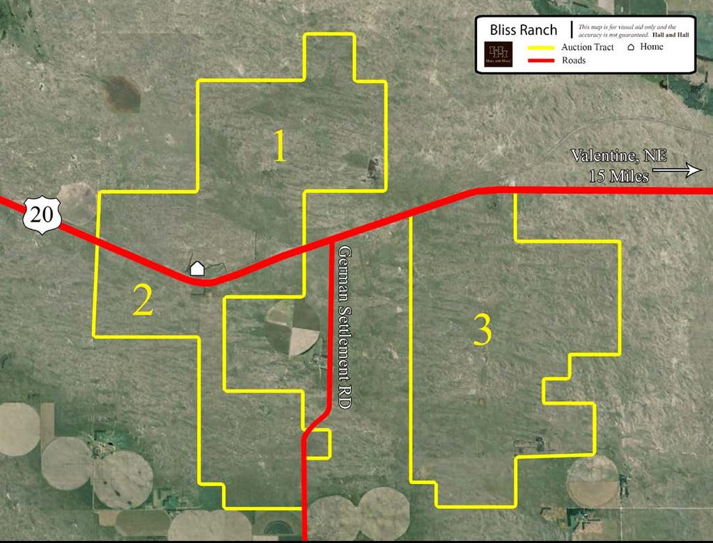 Bliss Ranch total offering ~ 6,352 ± deeded acres map data 2010 google Ranch Facts 15 ± Miles west of Valentine, NE Frontage on Highway 20 Frontage on German Settlement Road 18 ± Separately Fenced
