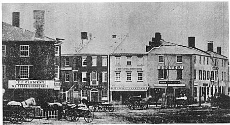 Mid-nineteenth-century view of Market Square, looking from Middle Street (above).