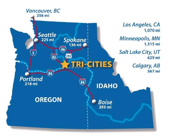 Tri-Cities, Washington AREA OVERVIEW Situated at the confluence of the Columbia, Snake and Yakima Rivers in southeastern Washington, the Tri Ci es represent the Kennewick Pasco Richland Metropolitan