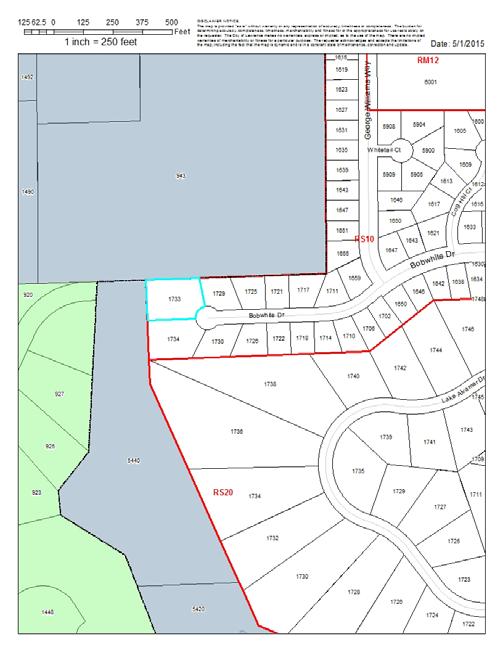 Figure 1a. Zoning in the area. Subject property is outlined. Figure 1b. Land use in the area. STFF REVIEW This property is located at the west end of Bobwhite Drive, a City street.