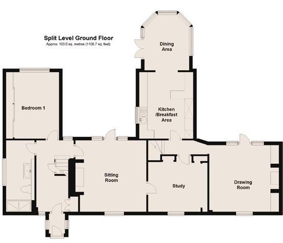 SPLIT-LEVEL GROUND FLOOR Entrance Hall Shower Room Bedroom 1: 13 0 x 10 3 (3.97m x 3.