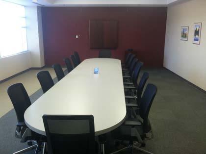 The MAROON CONFERENCE ROOM is located on the third floor with research park views. The large conference table is just the right setup for discussions and training sessions.