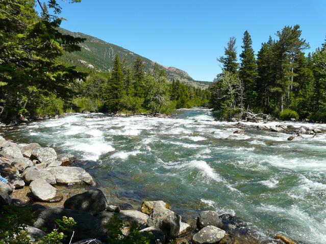 Once outside the Wilderness, the river flows through a mix of small canyons, pine and cottonwood forest, as well as ranchland and hayfield meadows.