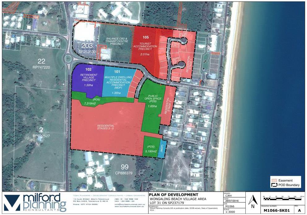 Figure 1 - Wongaling Beach Village Area Plan of Development (2002) Proposal: The proposal initially involves subdividing existing Lot 105 into Proposed Lot 106 (9095m 2 ), Proposed Lot 107 (9521m 2 )