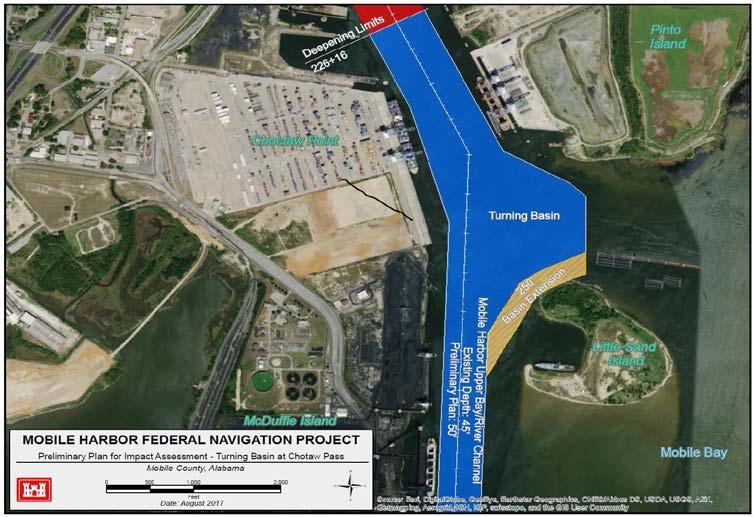 The TSP proposes to enlarge the existing turning basin to accommodate larger vessels that are expected to call on the port due to the proposed increase in channel depth.