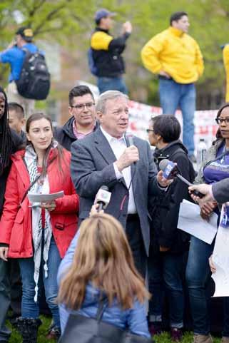 The election of Donald Trump is a challenge to all of us, whether we will stand up and speak up for our values, said Senator Dick Durbin.
