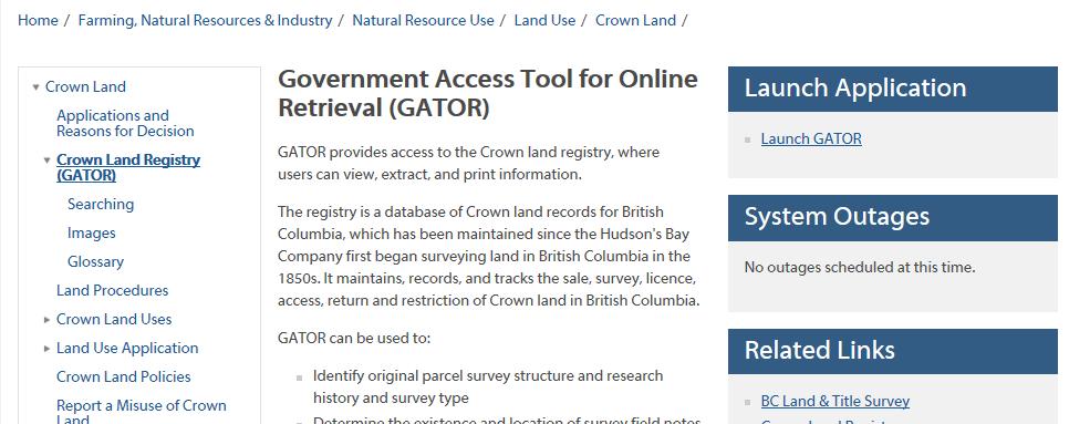 Step 2: Step 3: If you closed your map viewer, you will need to navigate to the Crown Land registry (Gator) website at https://www2.gov.bc.
