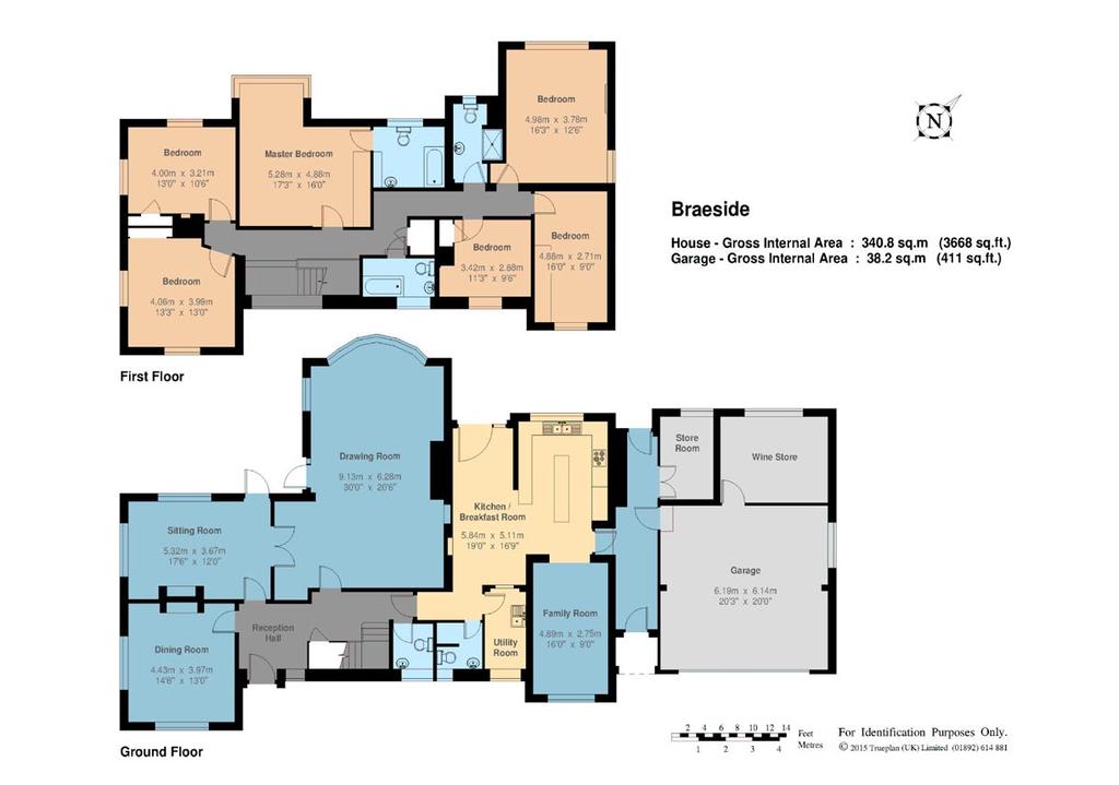 Floorplans House gross internal area 3668 sq ft (340.8 sq m) Garage gross internal area 411 sq ft (38.2 sq m) For identification purposes only.