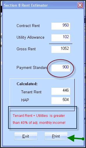 In the second example where the Payment Standard is lower, the Estimator alerts the user with a