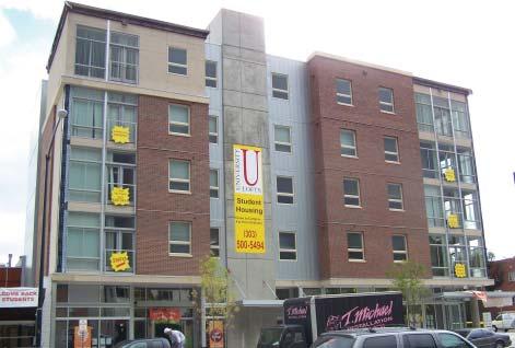 Exhibit 5-3: University Lofts Transit-Oriented Development The University Lofts project has 35 rental units and 8,000 square feet of retail on the corner of University Boulevard and Evans Avenue.