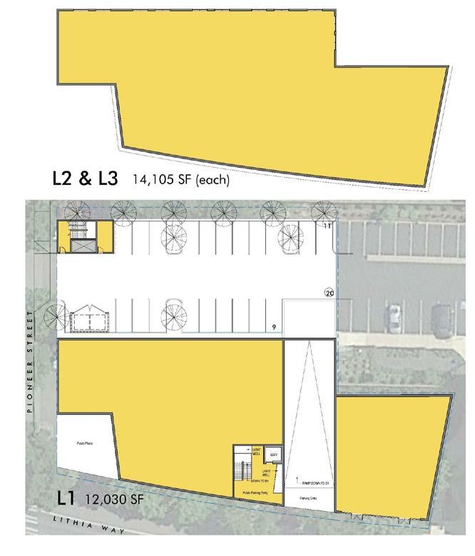 Option 5: New Construction at Lithia Way & North Pioneer Consolidate functions of City Hall & Community Development at Lithia Way & North Pioneer Parking Lot Considerations: Area needed: approx